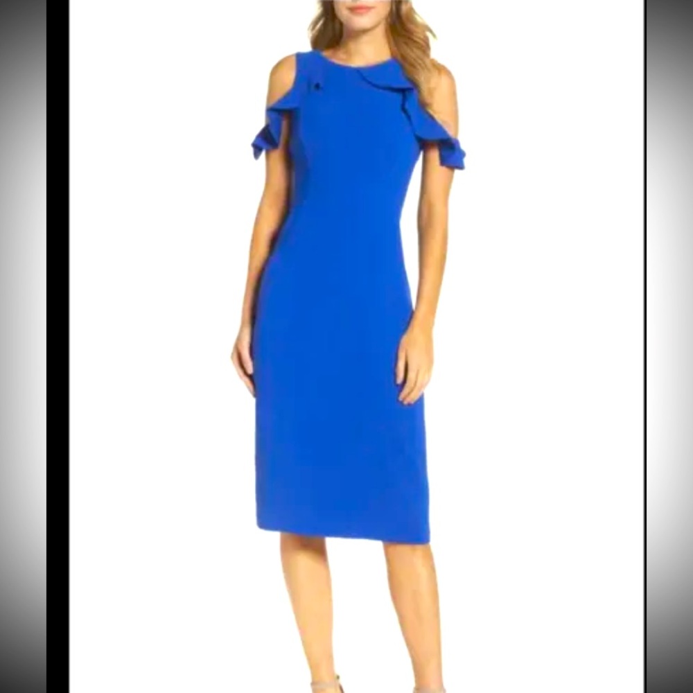 NWT Cold Shoulder Maggy London Sheath Dress - size 2 - Royal Cobalt Patriot Blue
